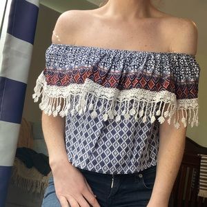 Off-the shoulder boho crop top